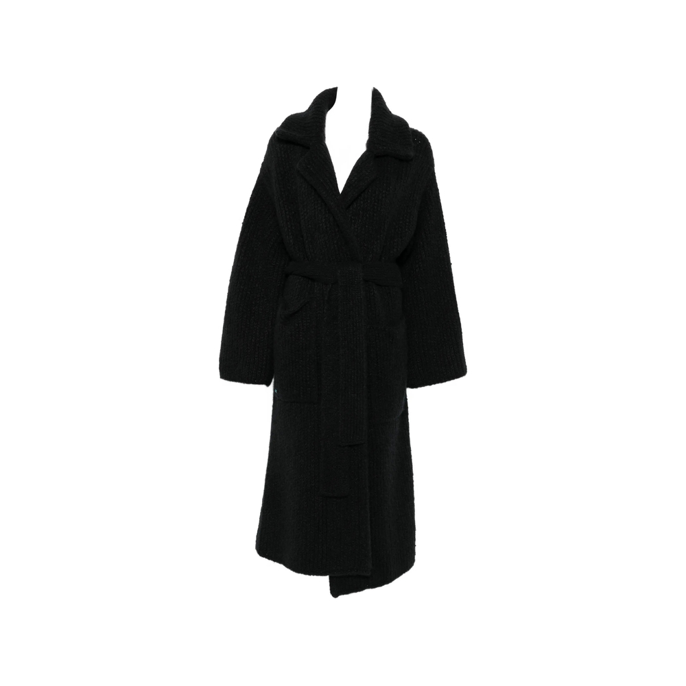 Alanui Ribbed-knit Belted Coat In Black