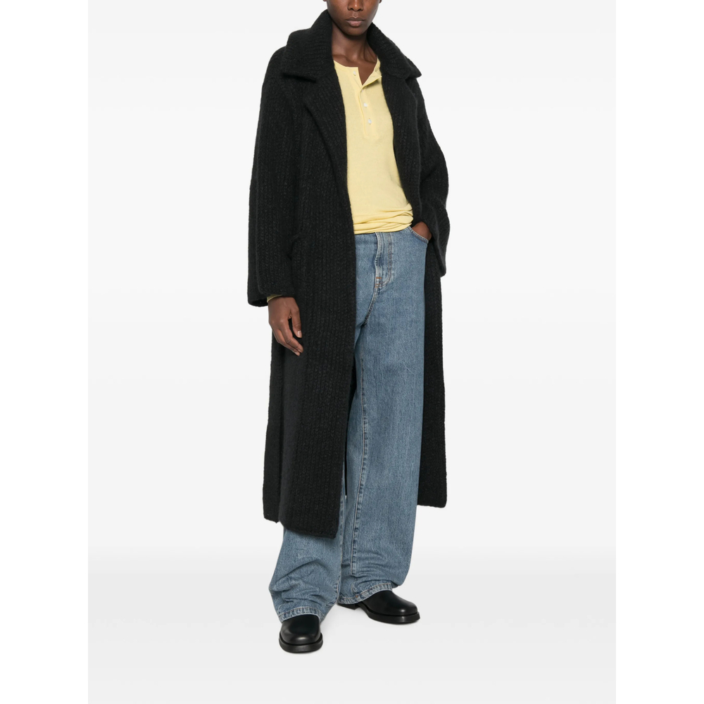 Ribbed-Knit Belted Coat