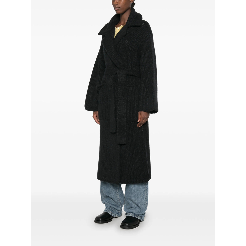 Ribbed-Knit Belted Coat