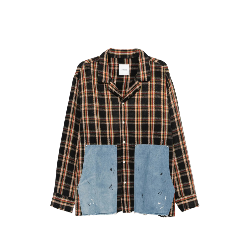 Check-Print Denim-Patch Shirt