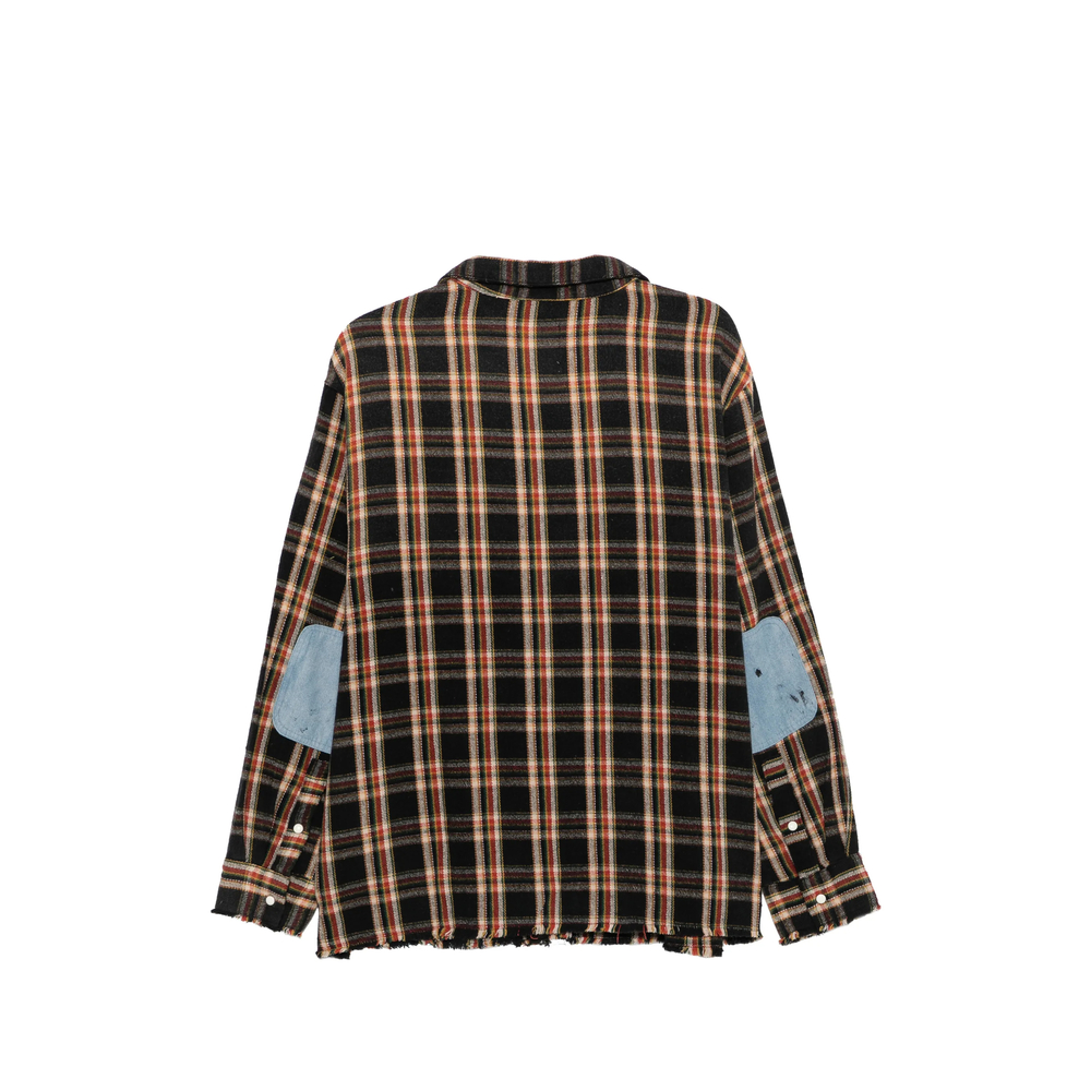 Check-Print Denim-Patch Shirt