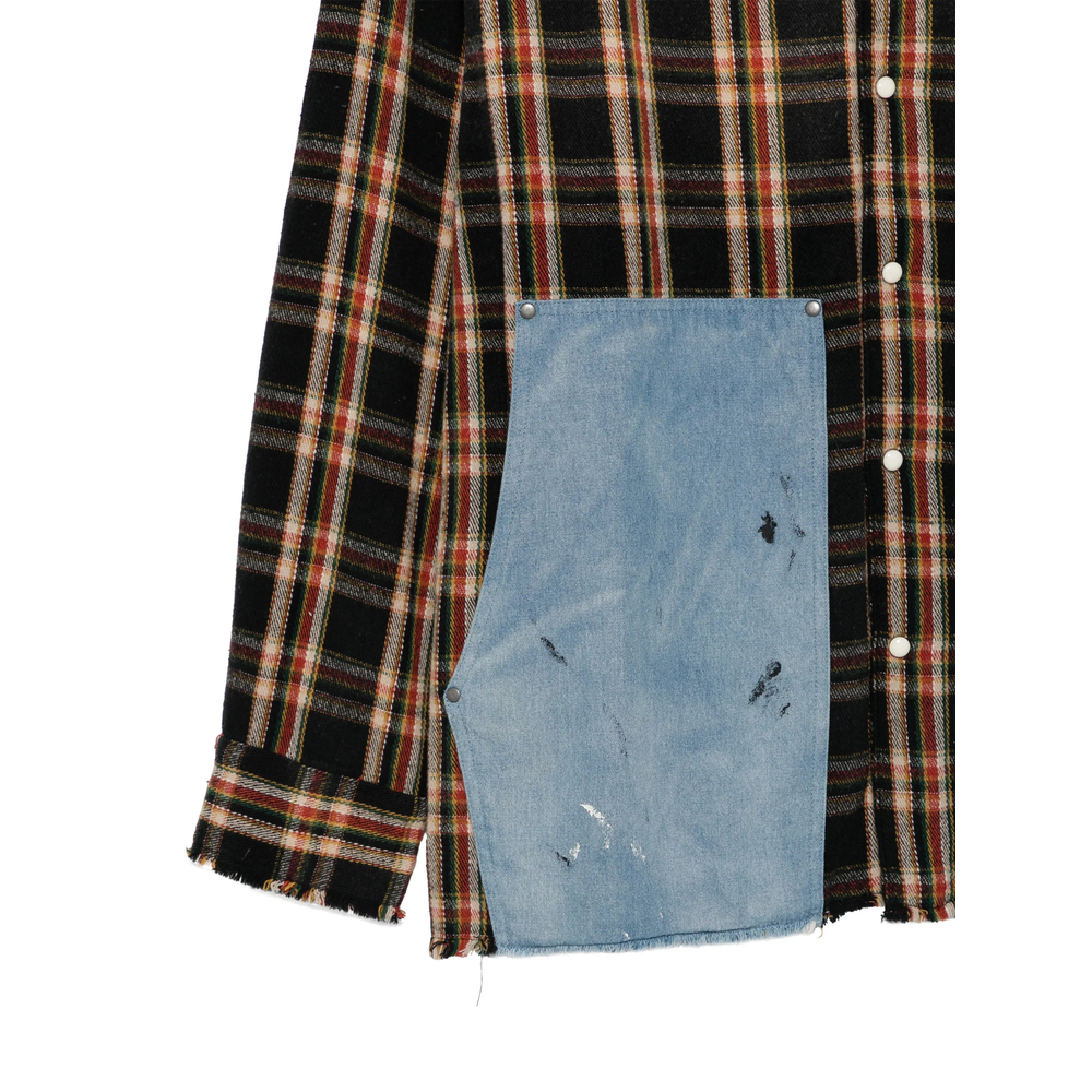 Check-Print Denim-Patch Shirt
