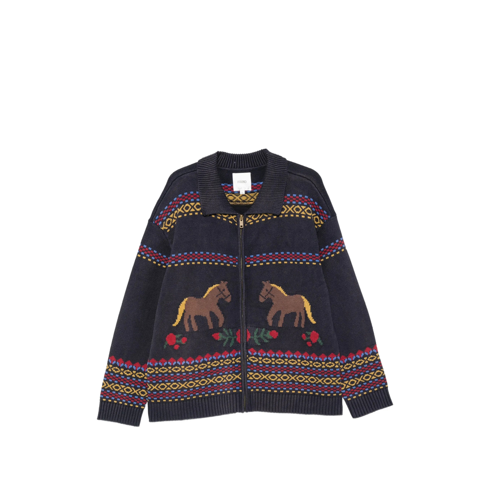 Isles Horse-Intarsia Zip-Up Cardigan