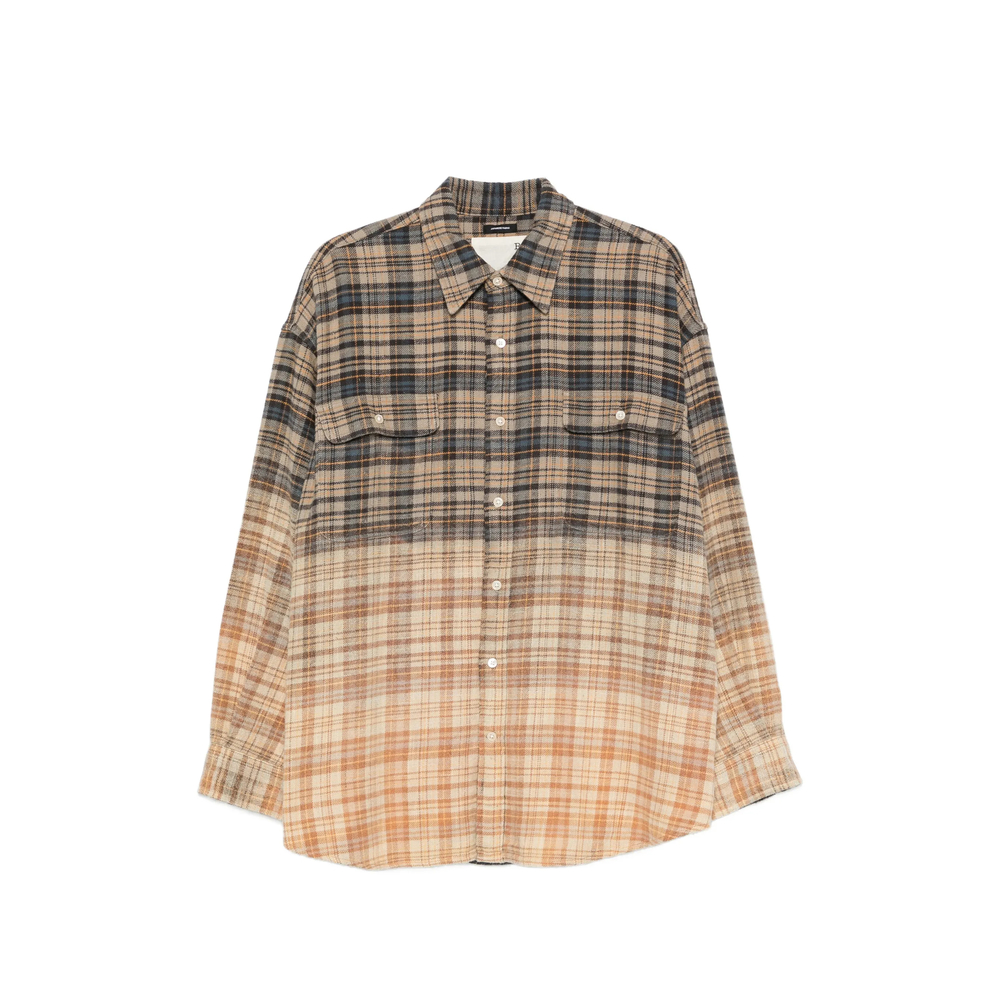 Dip Bleach Light Blue Yellow Plaid Shirt