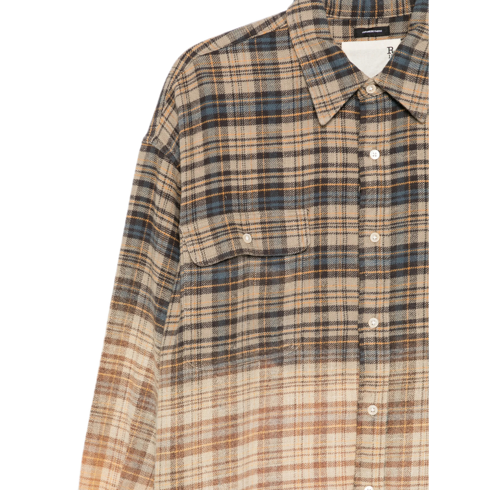 Dip Bleach Light Blue Yellow Plaid Shirt