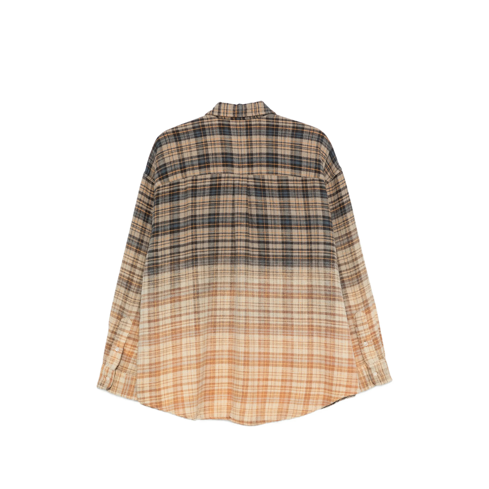 Dip Bleach Light Blue Yellow Plaid Shirt