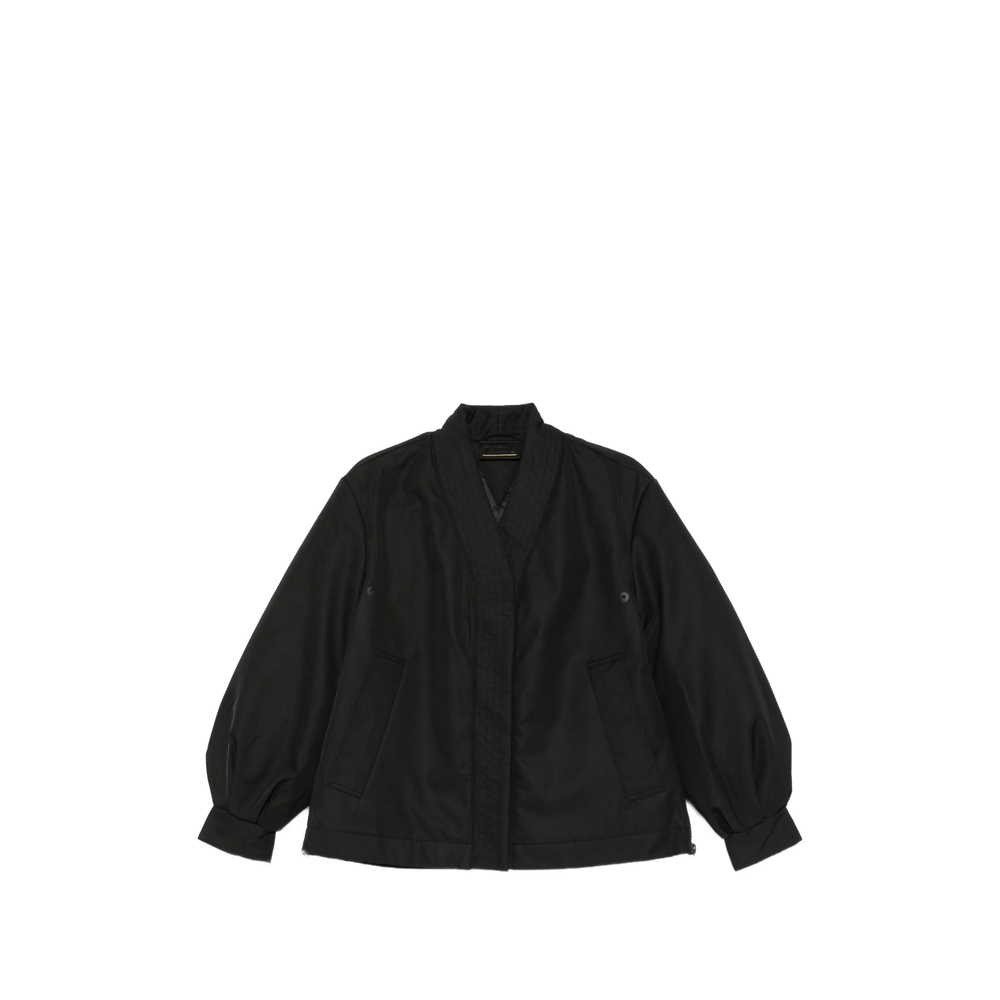 Balloon-Sleeve V-Neck Oversized Jacket
