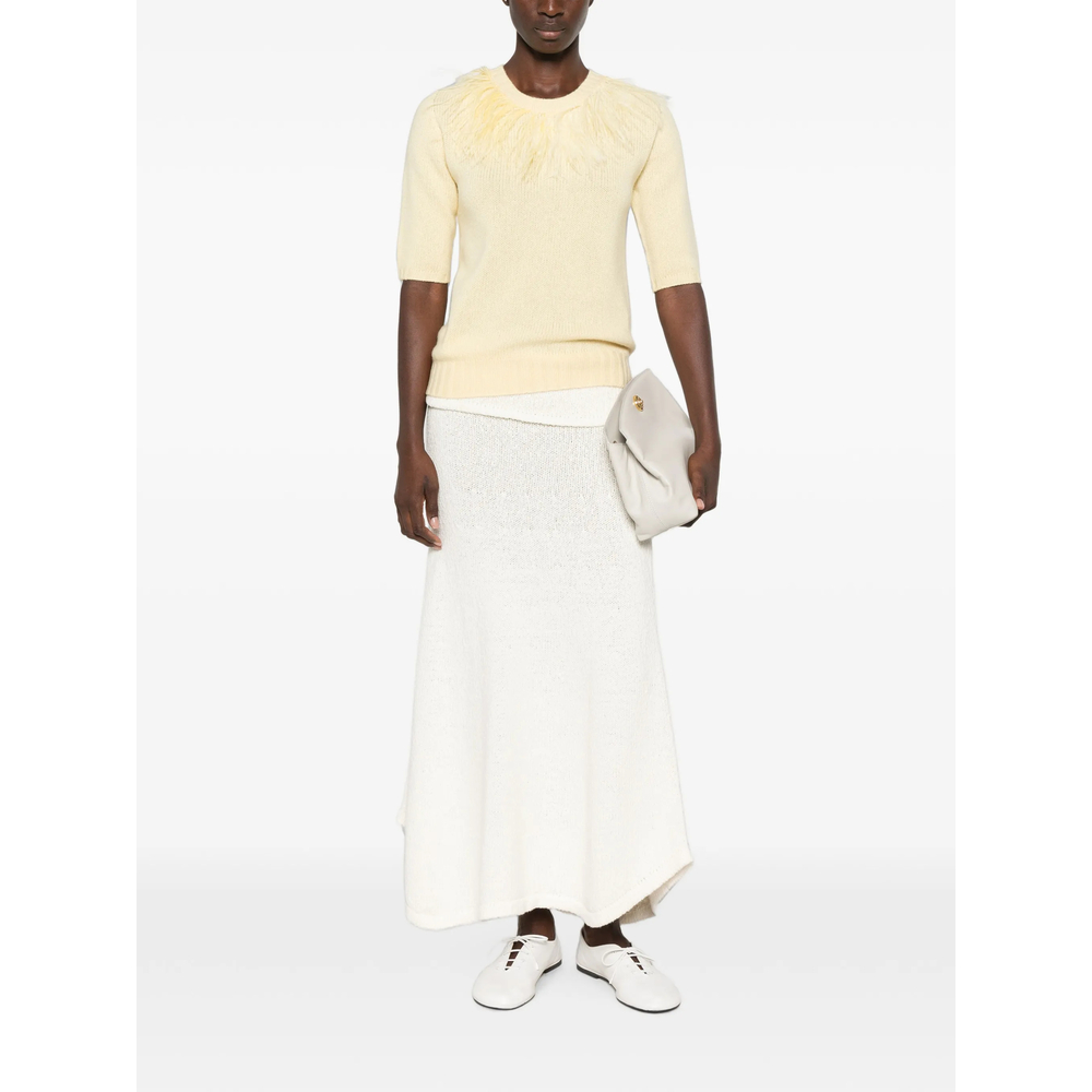 Feather-Trim Short-Sleeve Sweater
