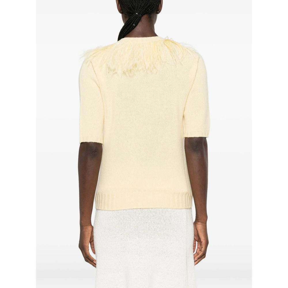 Feather-Trim Short-Sleeve Sweater