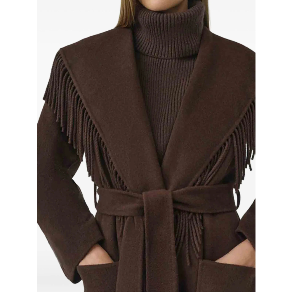 Carrie Fringe-Trimmed Belted Coat