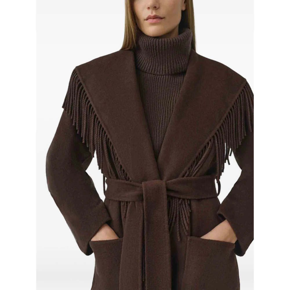 Carrie Fringe-Trimmed Belted Coat