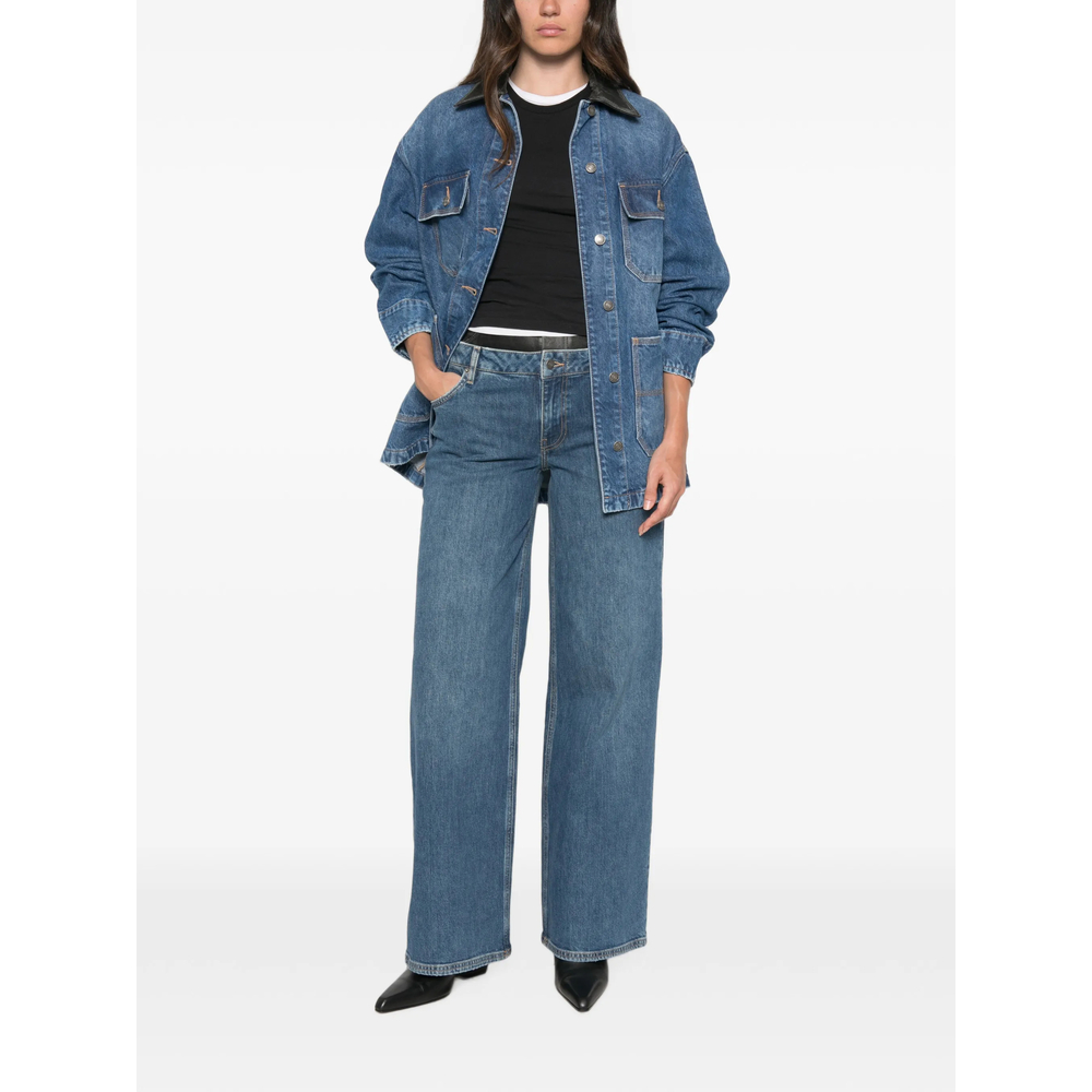 Leather-Collar Denim Jacket