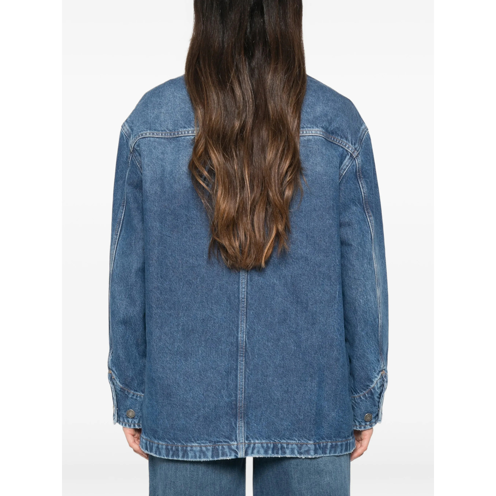 Leather-Collar Denim Jacket