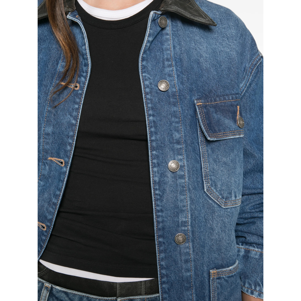 Leather-Collar Denim Jacket