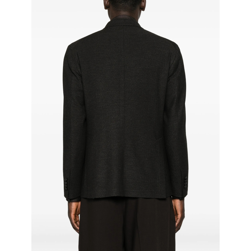 Double-Breasted Chevron-Weave Blazer
