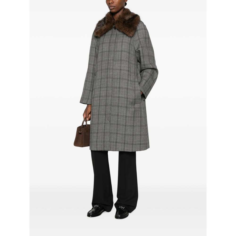 Check Faux-Fur Collar Coat