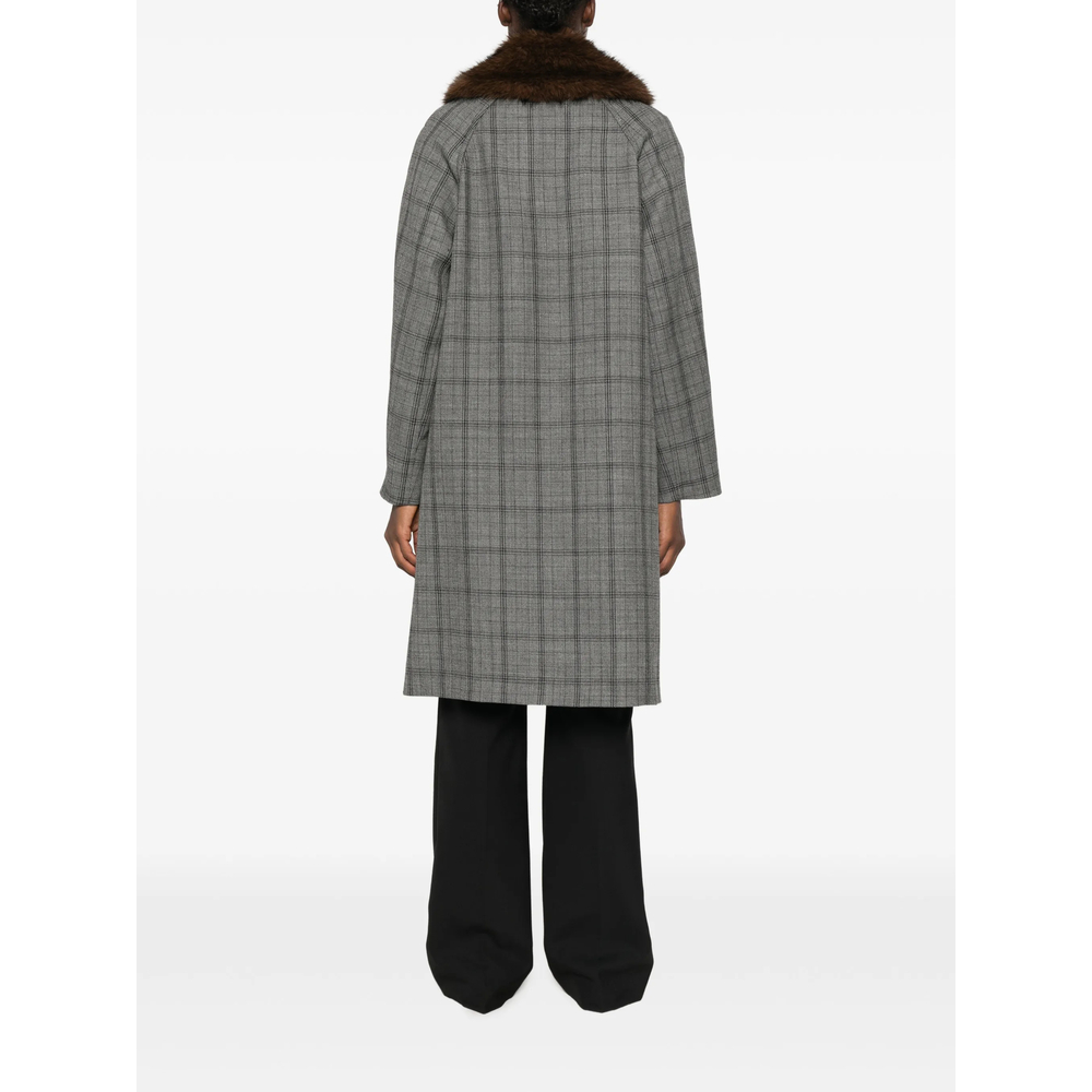 Check Faux-Fur Collar Coat