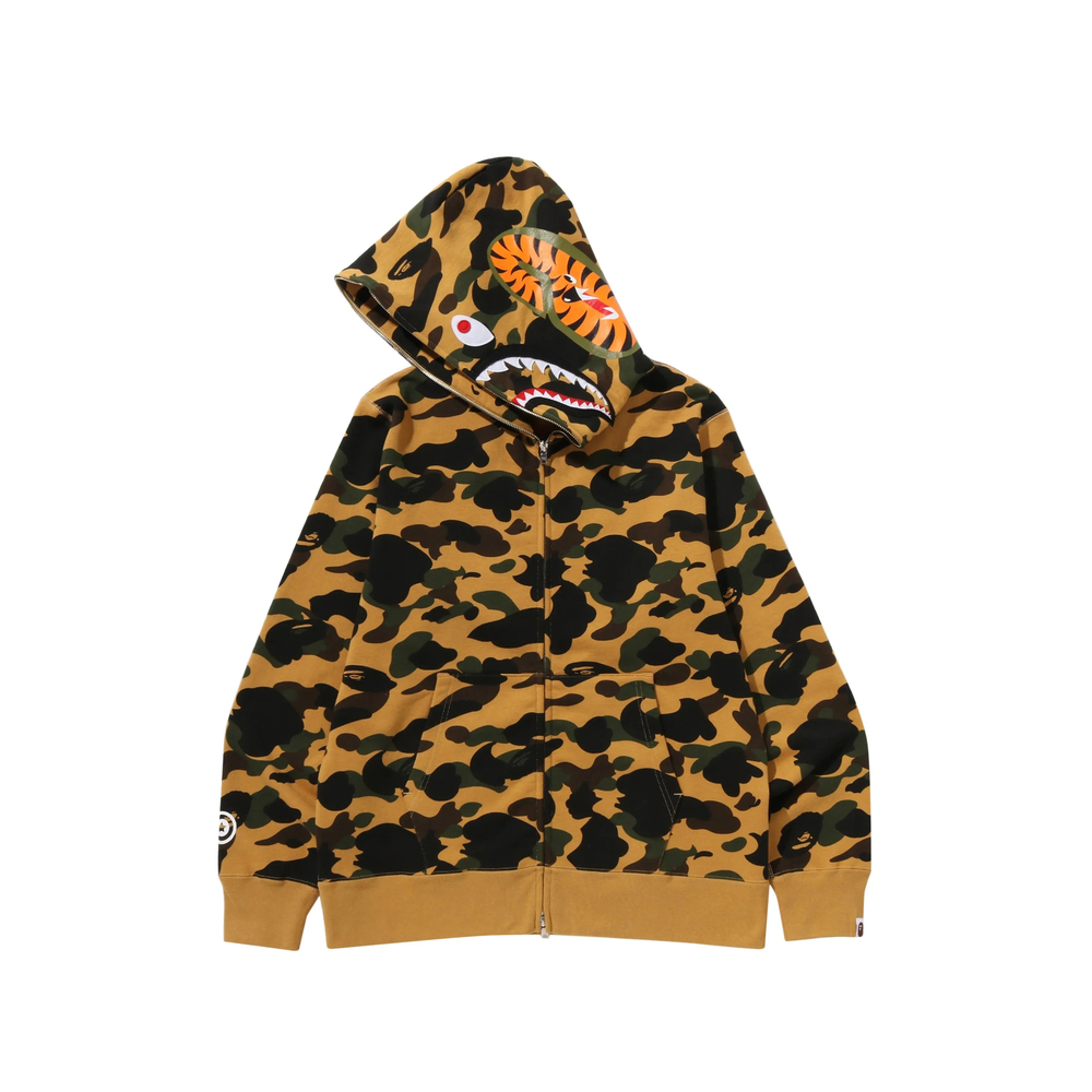Camouflage-Print Shark-Motif Full-Zip Hoodie