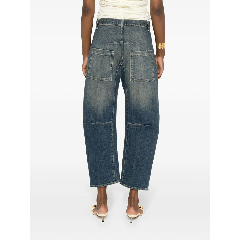 Faded-Effect Patch-Pocket Jeans