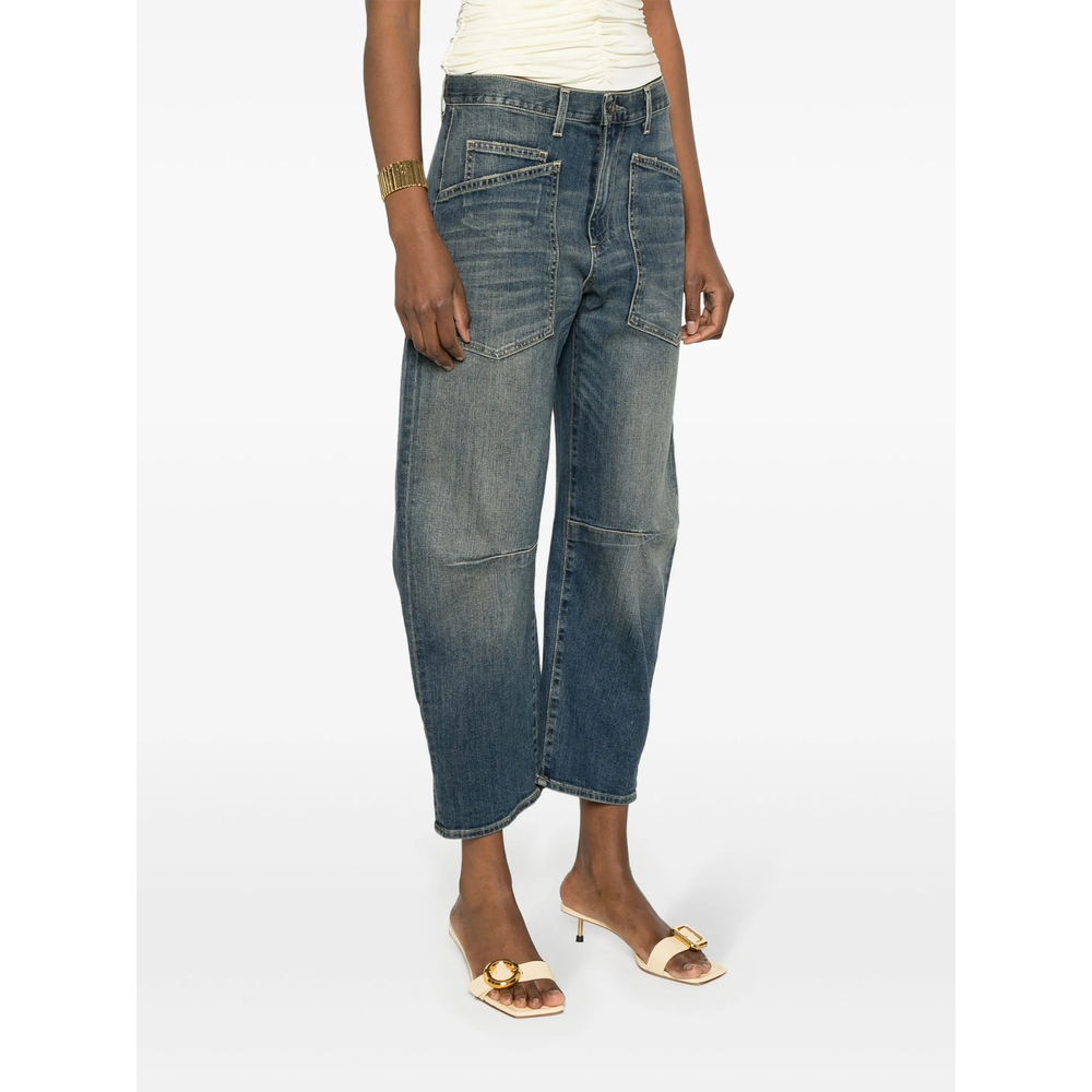 Faded-Effect Patch-Pocket Jeans