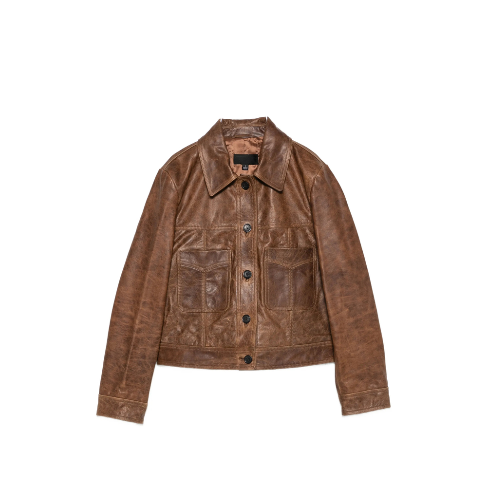 Nili Lotan Susannah Leather Flap-pocket Jacket In Brown