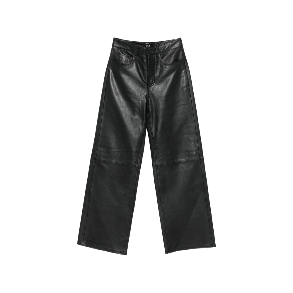 Lois Jeans Leather Wide-leg Trousers In Black