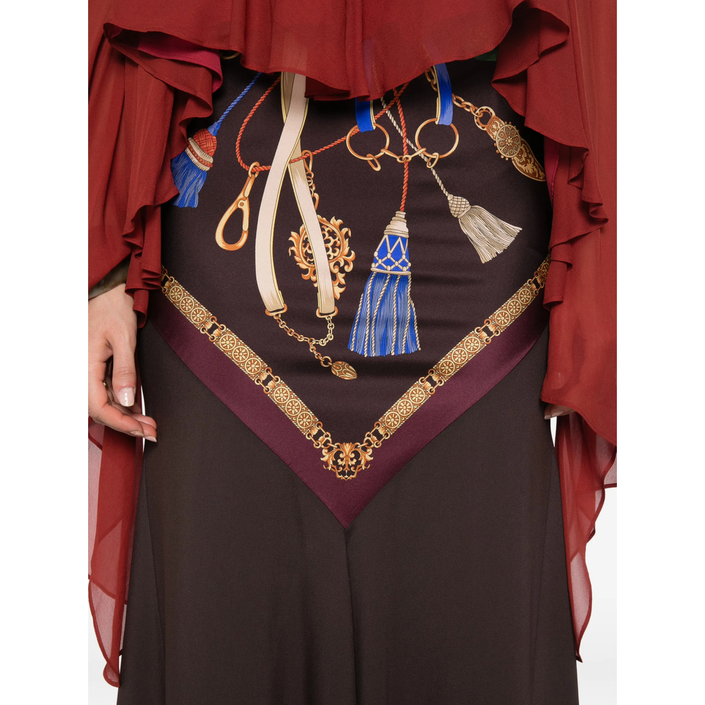 Tassel-Print Flared Midi