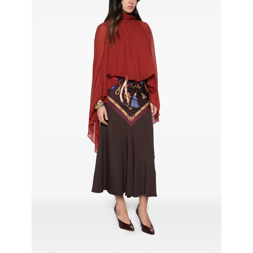 Tassel-Print Flared Midi