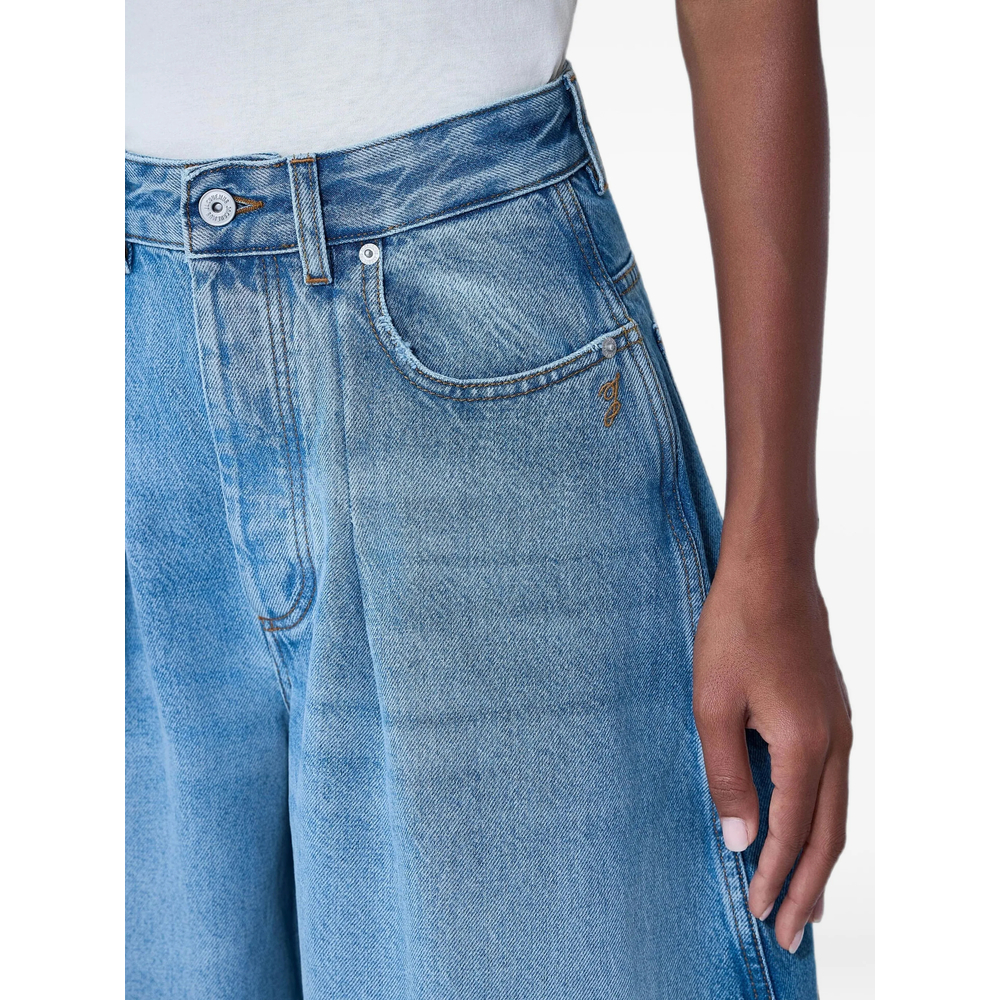 Pleated-Detail Faded-Effect Jeans