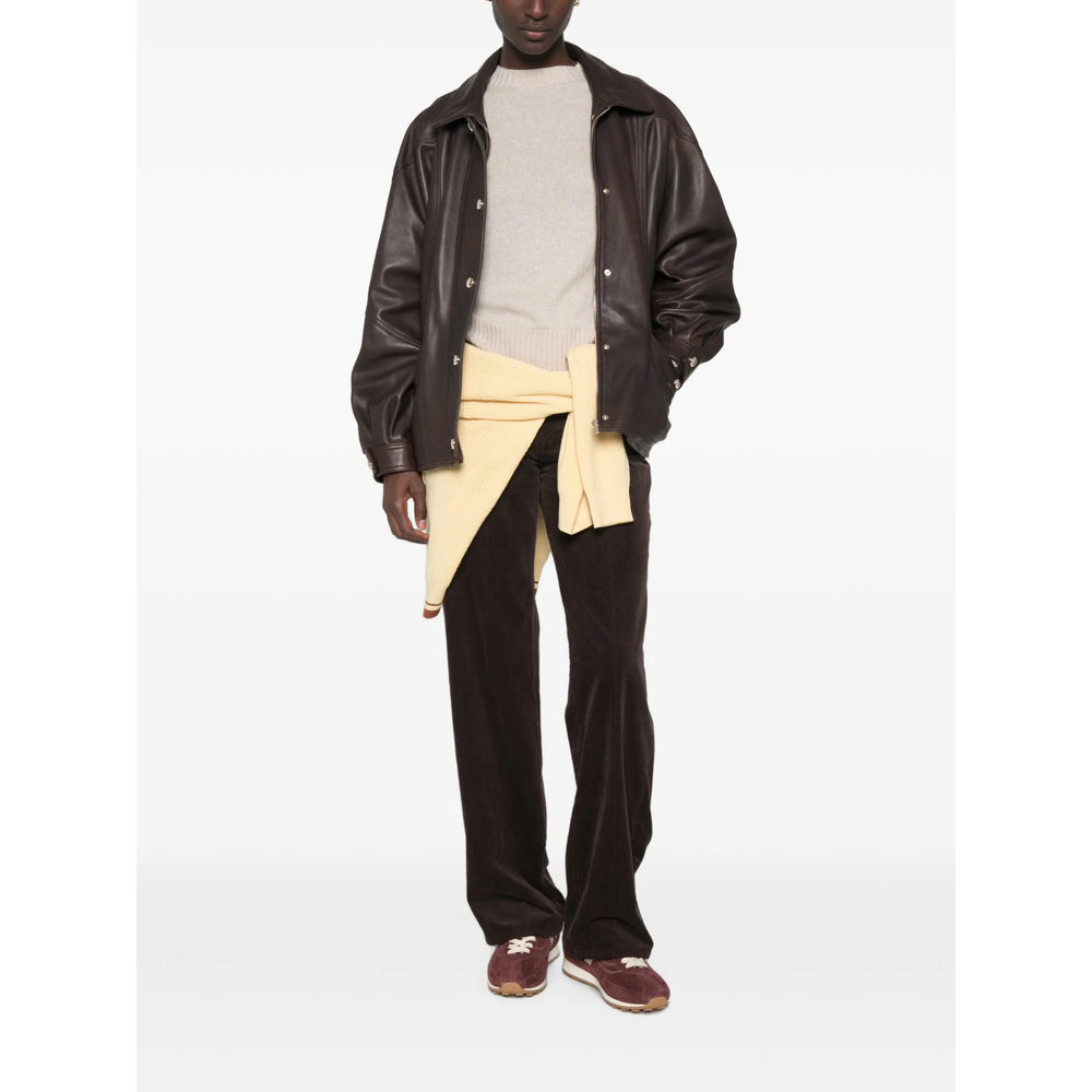 Ribbed-Trim Crew Neck Sweater