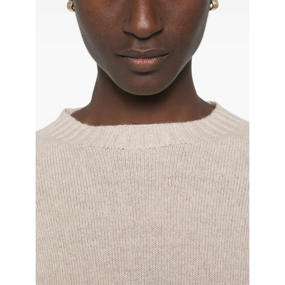 Ribbed-Trim Crew Neck Sweater