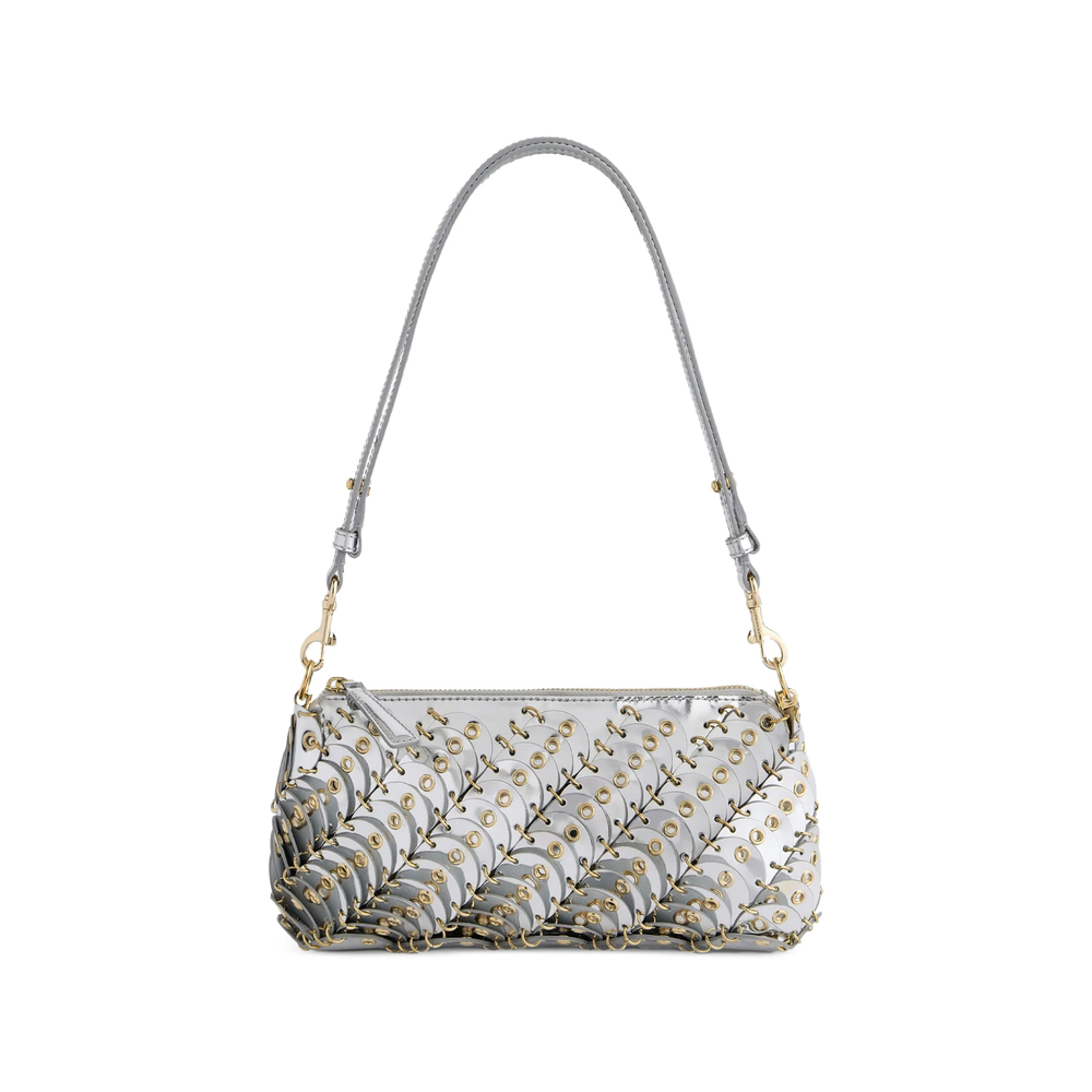 Rabanne Small Bag In Silver Leather With Tone On Tone Eyelets