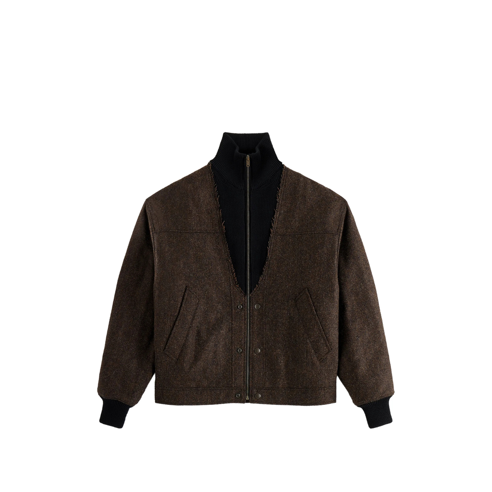 Maison Margiela Herringbone-pattern Zipped Bomber Jacket