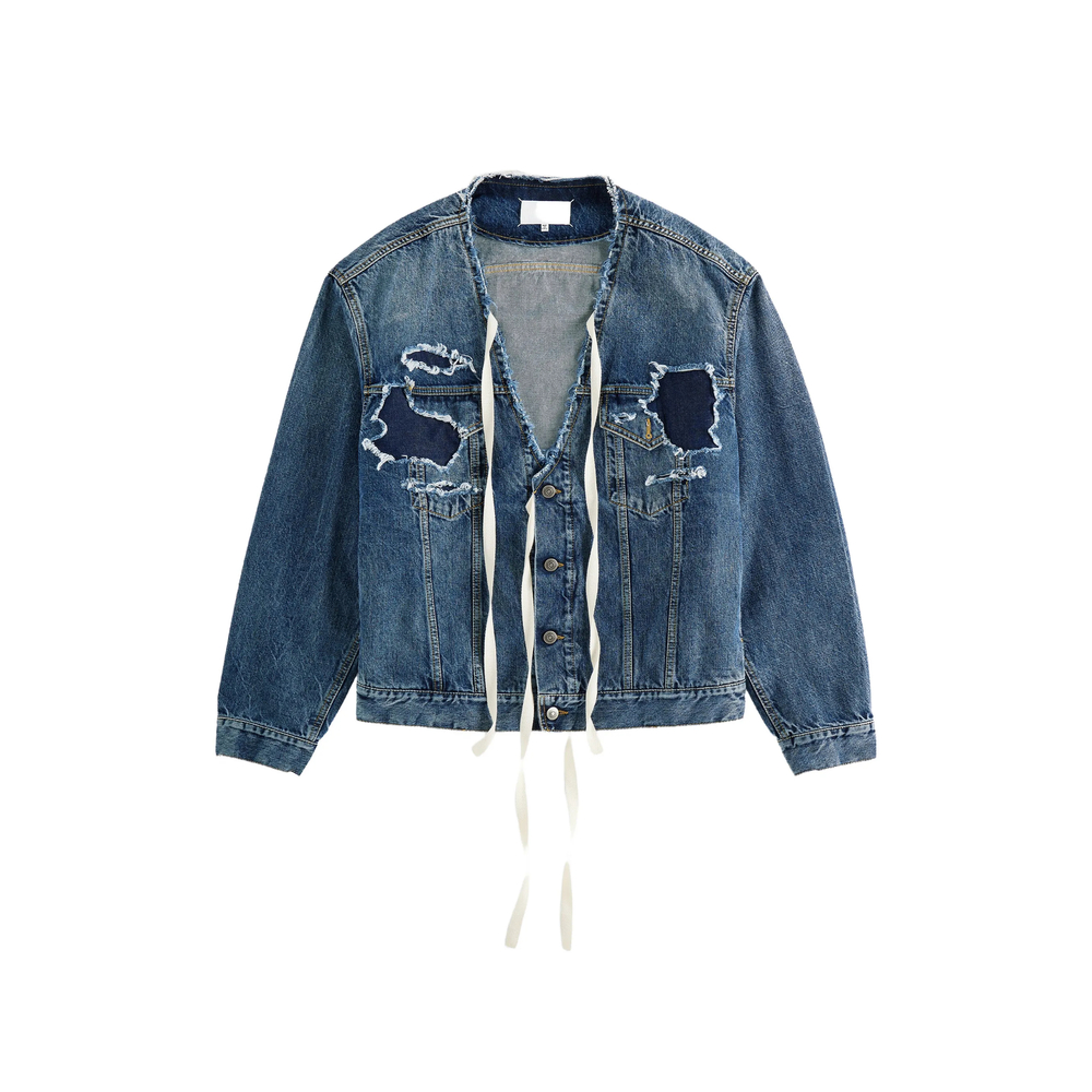 Distressed V-Neck Jacket