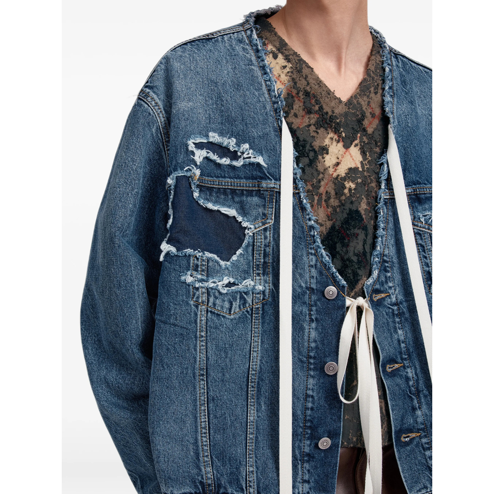 Distressed V-Neck Jacket