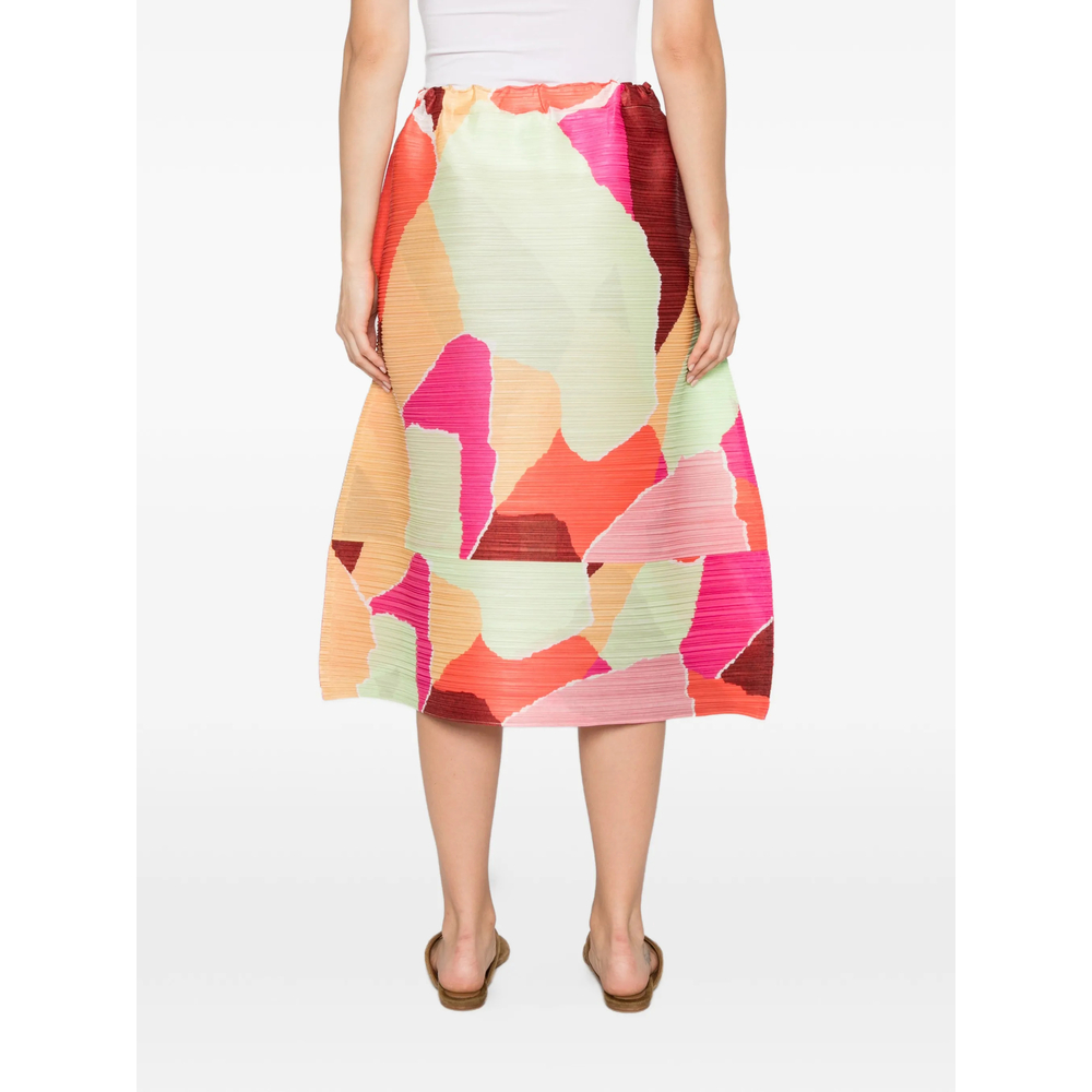 Issey Miyake Pleated Abstract-Print Skirt