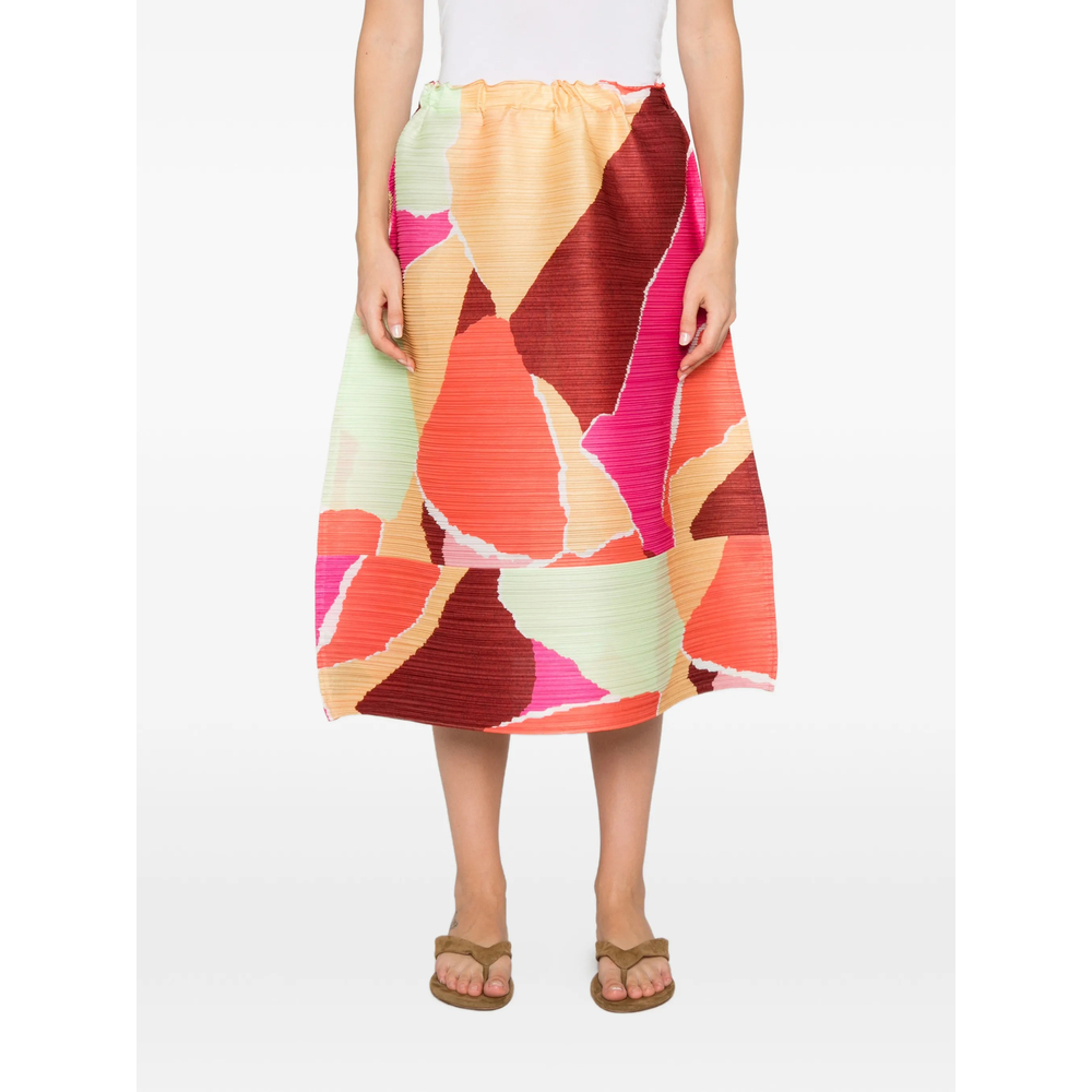 Issey Miyake Pleated Abstract-Print Skirt