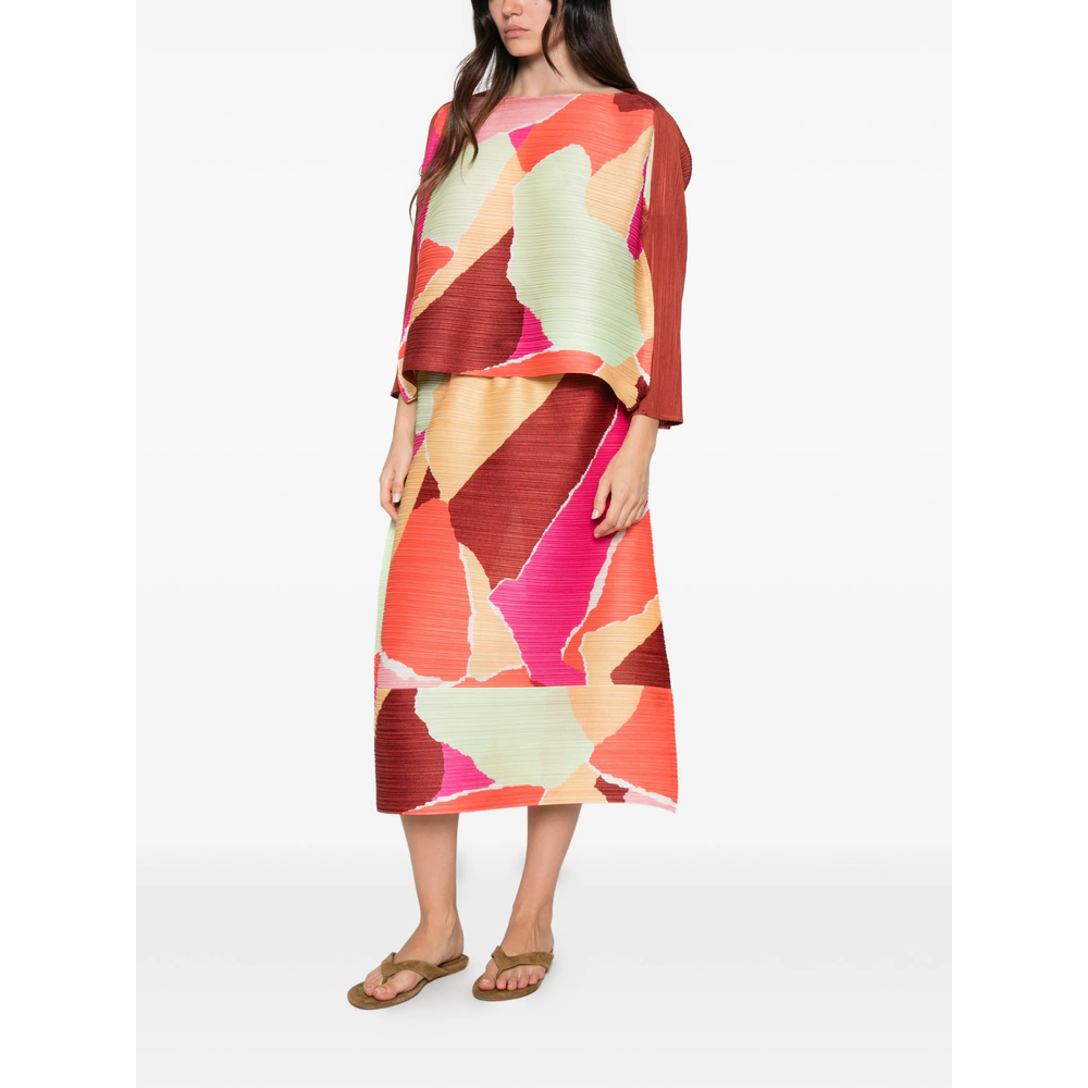 Issey Miyake Pleated Abstract-Print Top