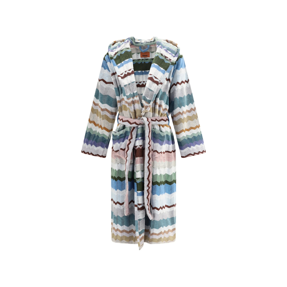 Missoni Eva Zigzag-pattern Hooded Bathrobe In Multi