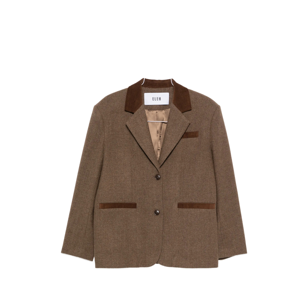Eleh Corduroy-trim Blazer In Brown