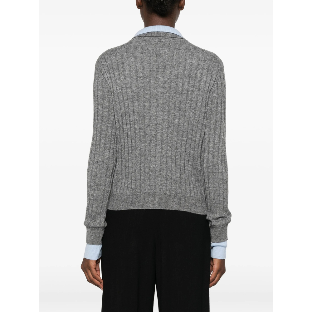 Ribbed-Knit Button-Up Polo Top