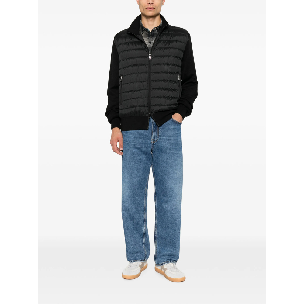 Quilted-Panel Zip-Up Sweater