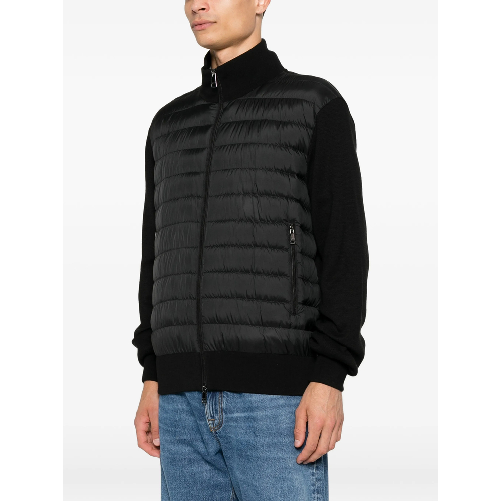 Quilted-Panel Zip-Up Sweater