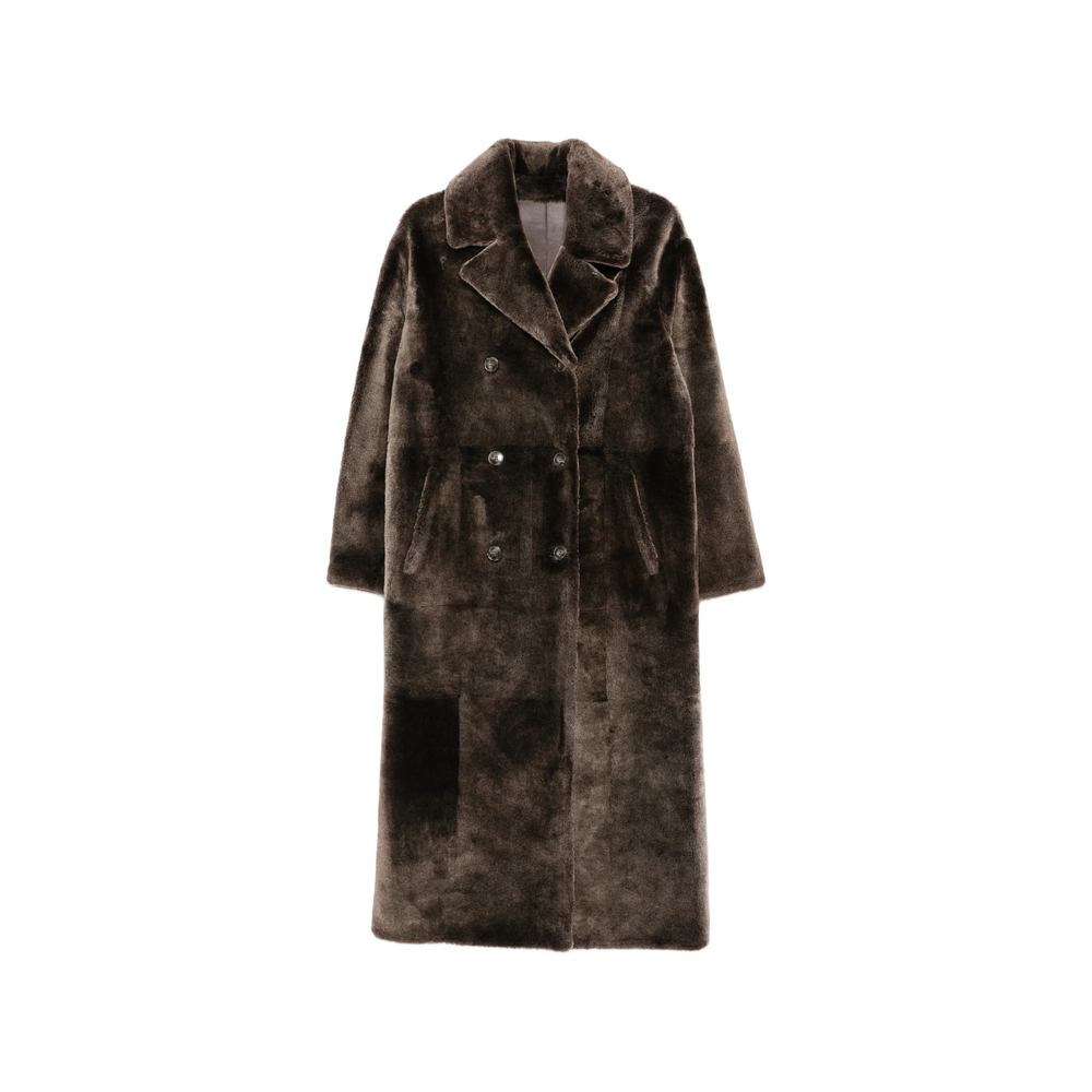 Yves Salomon Double-breasted Shearling Coat In Brown