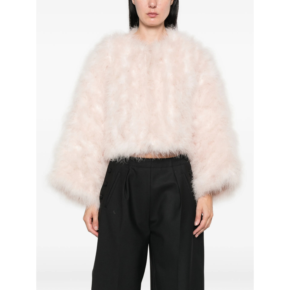 Feather-Embellished Cropped Jacket
