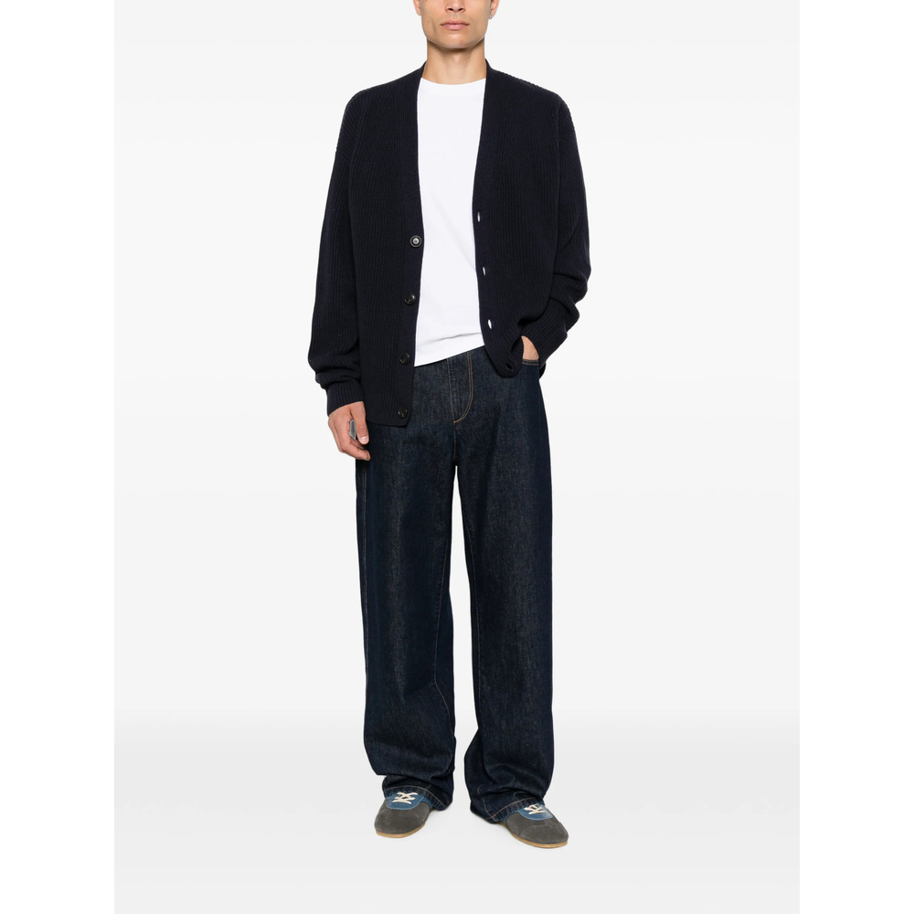Ribbed-Knit V-Neck Cardigan