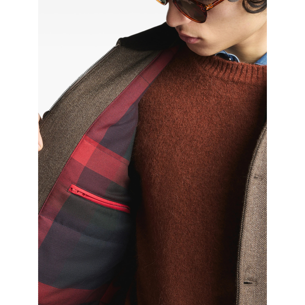 Corduroy-Collar Lobster-Clasp Bomber Jacket