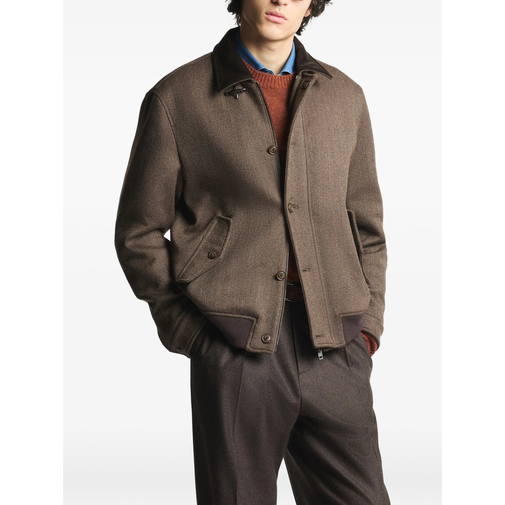 Corduroy-Collar Lobster-Clasp Bomber Jacket