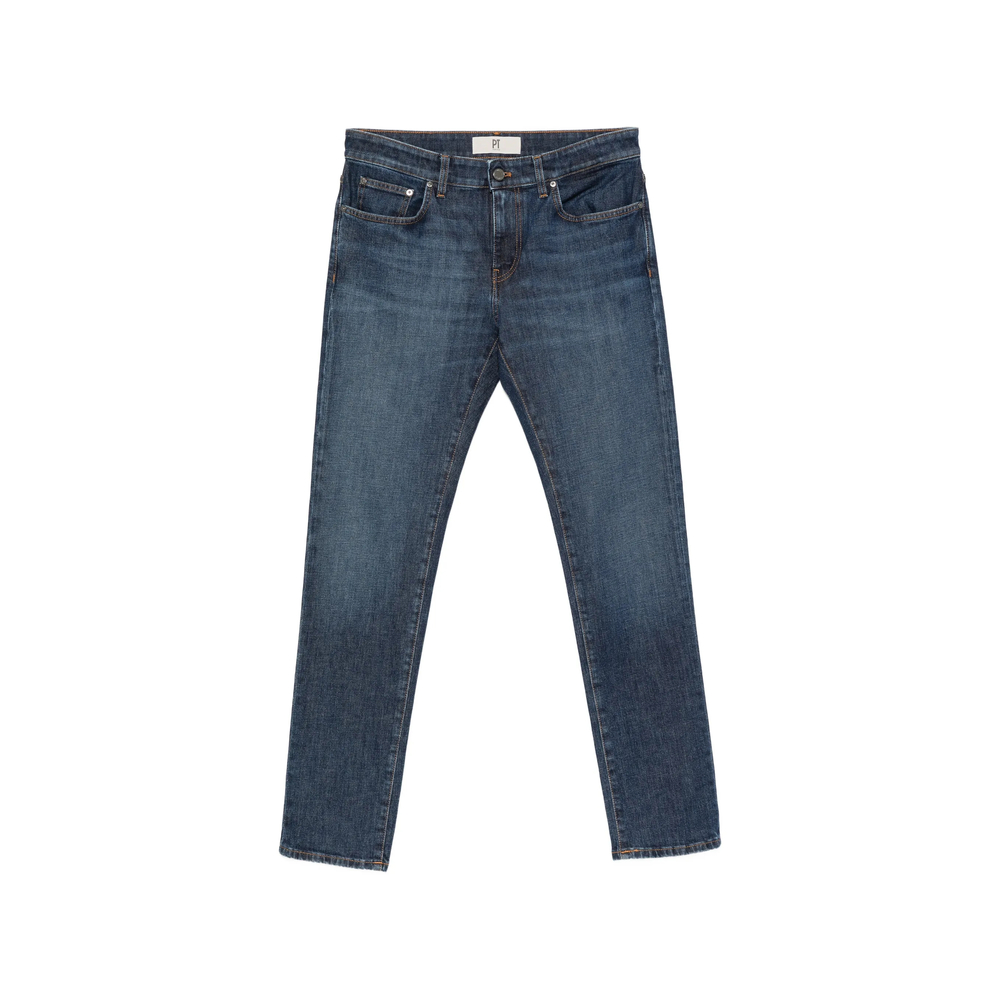 Pt01 Denim Faded-effect Logo-patch Jeans