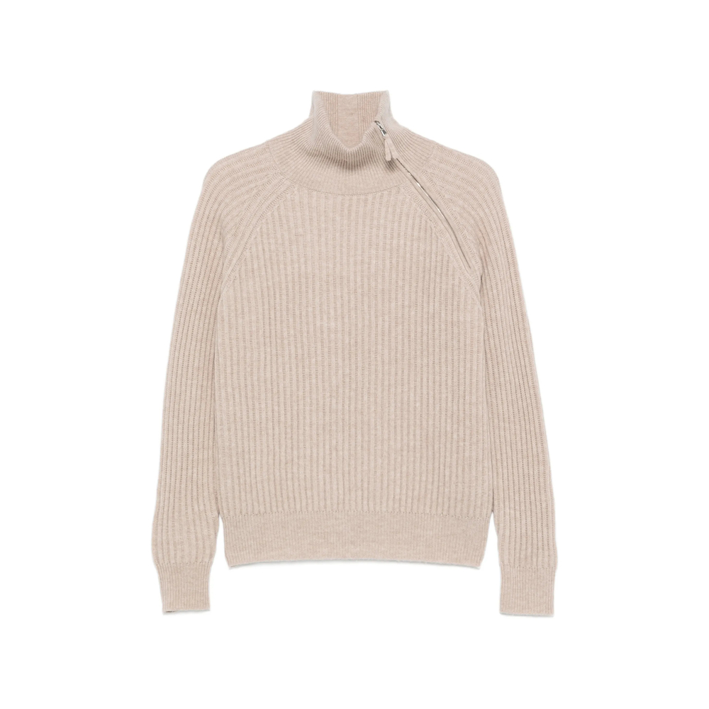 Ribbed Zip-Neck Sweater